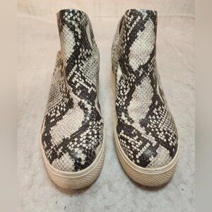 High Top Slip On Womens    Faux Leather Snakeskin Ankle Boots